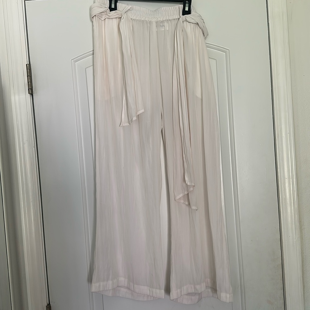 Mela Purdie White Soft Vent Palazzo Pants with Tie Pockets Sz S